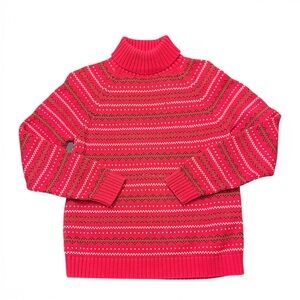 Women's Red Patterned Turtleneck Sweater